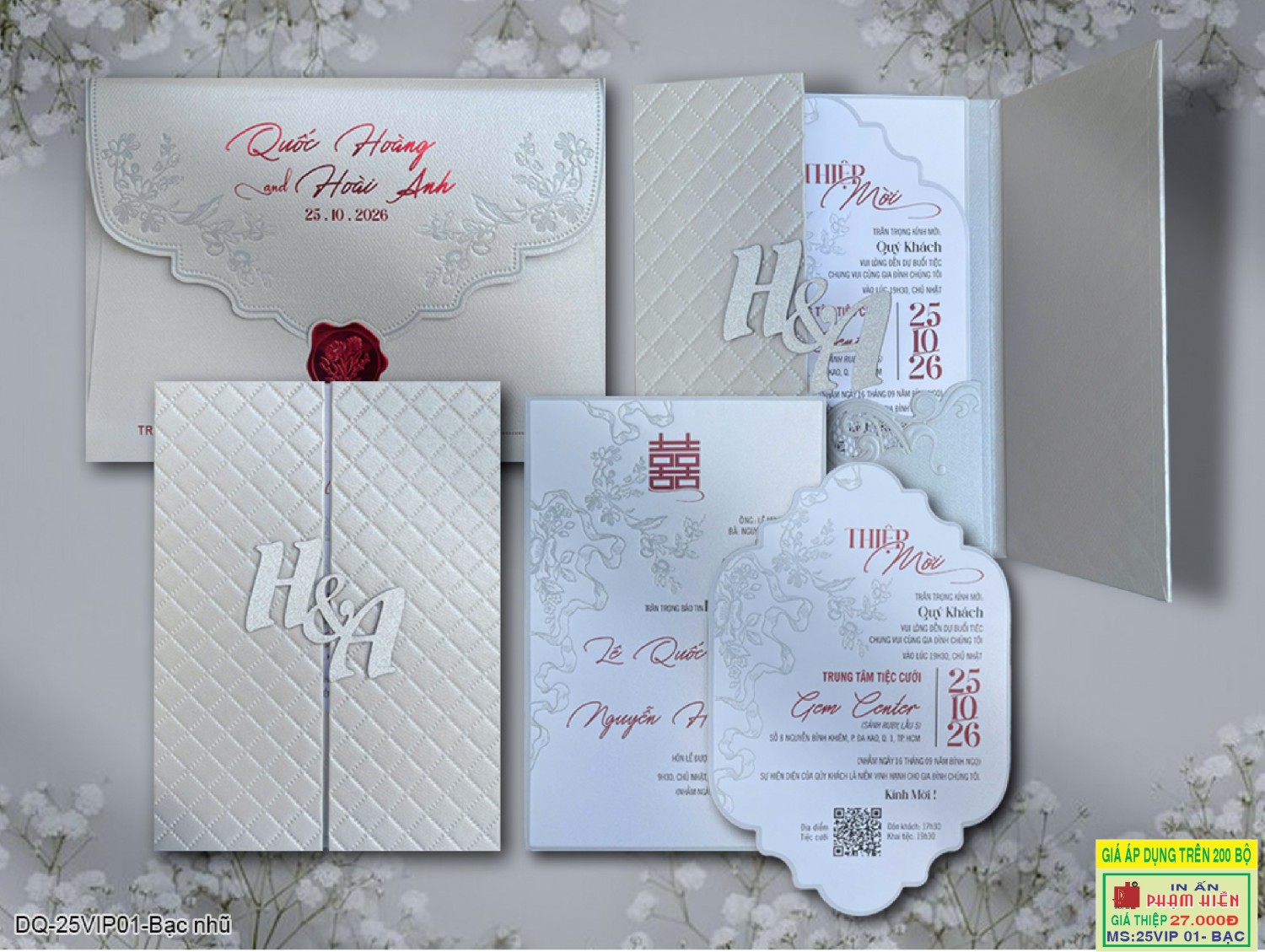 THIỆP CƯỚI 25VIP01 - Bạc nhũ