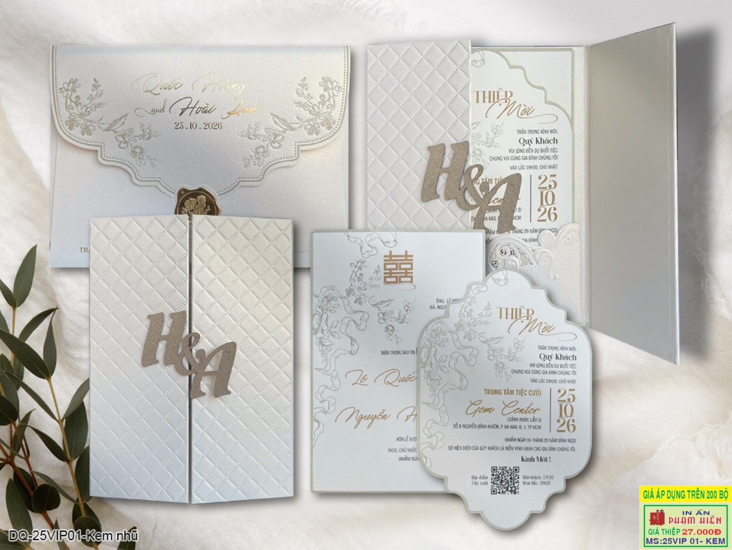 THIỆP CƯỚI 25VIP01 - Kem nhũ