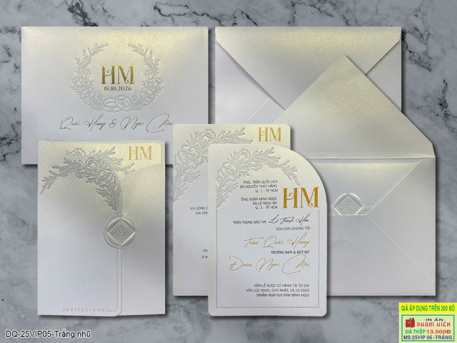 THIỆP CƯỚI 25VIP05 - Trắng nhũ