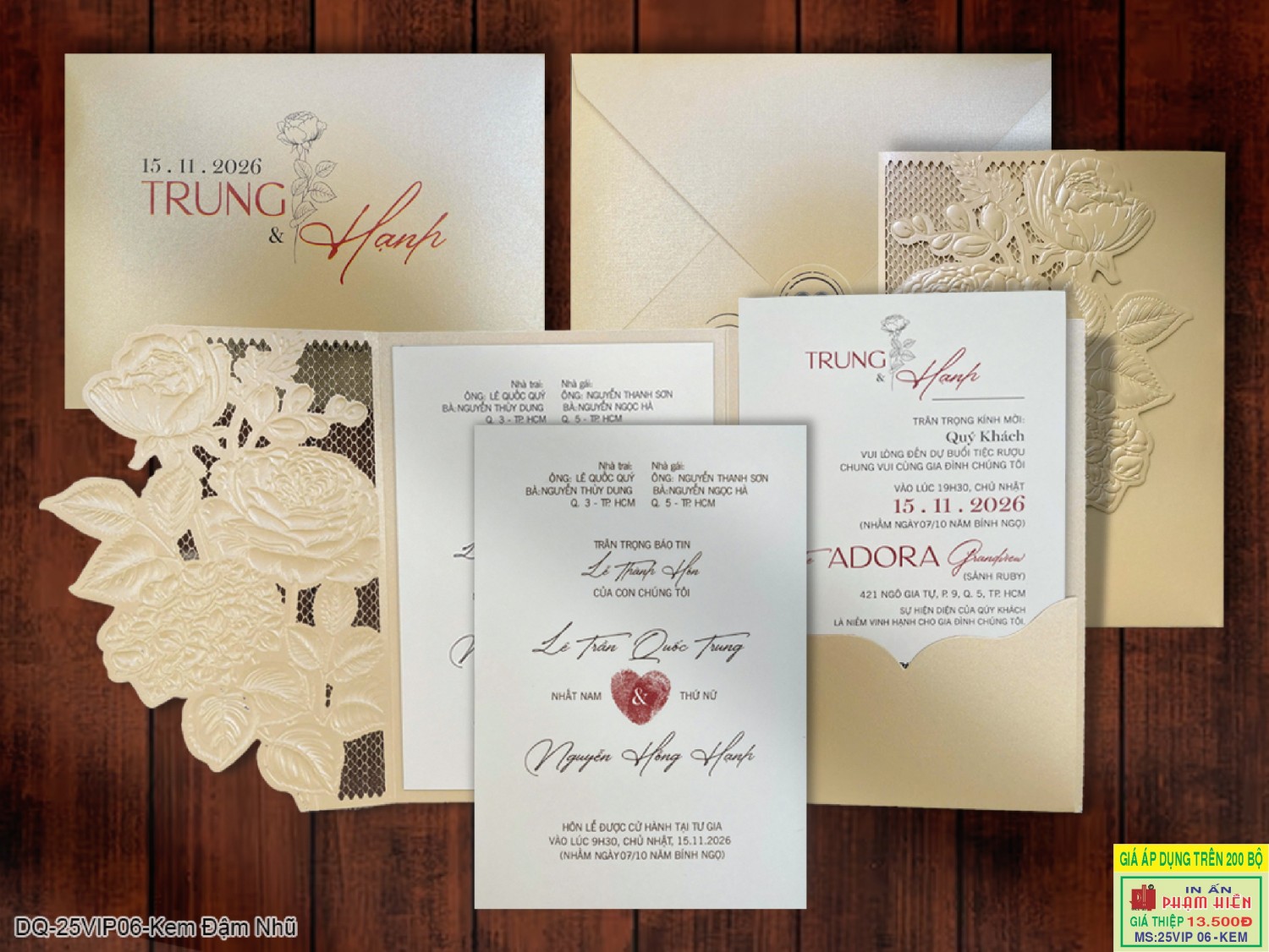 THIỆP CƯỚI 25VIP06 - Kem đậm nhũ