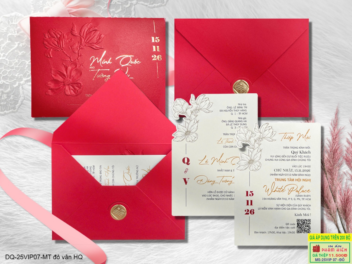 THIỆP CƯỚI 25VIP07 - MT đỏ vân HQ