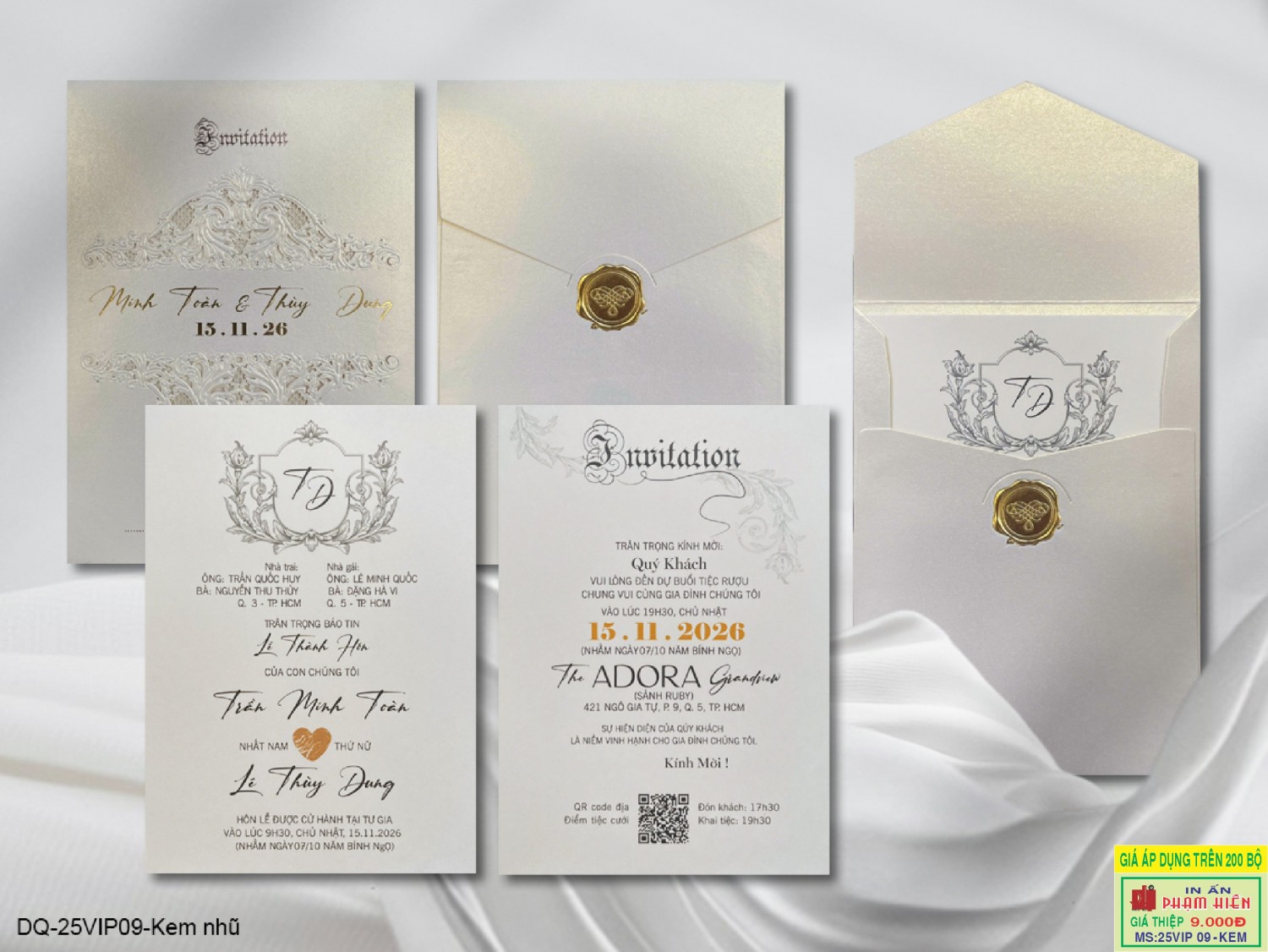 THIỆP CƯỚI 25VIP09 - Kem nhũ