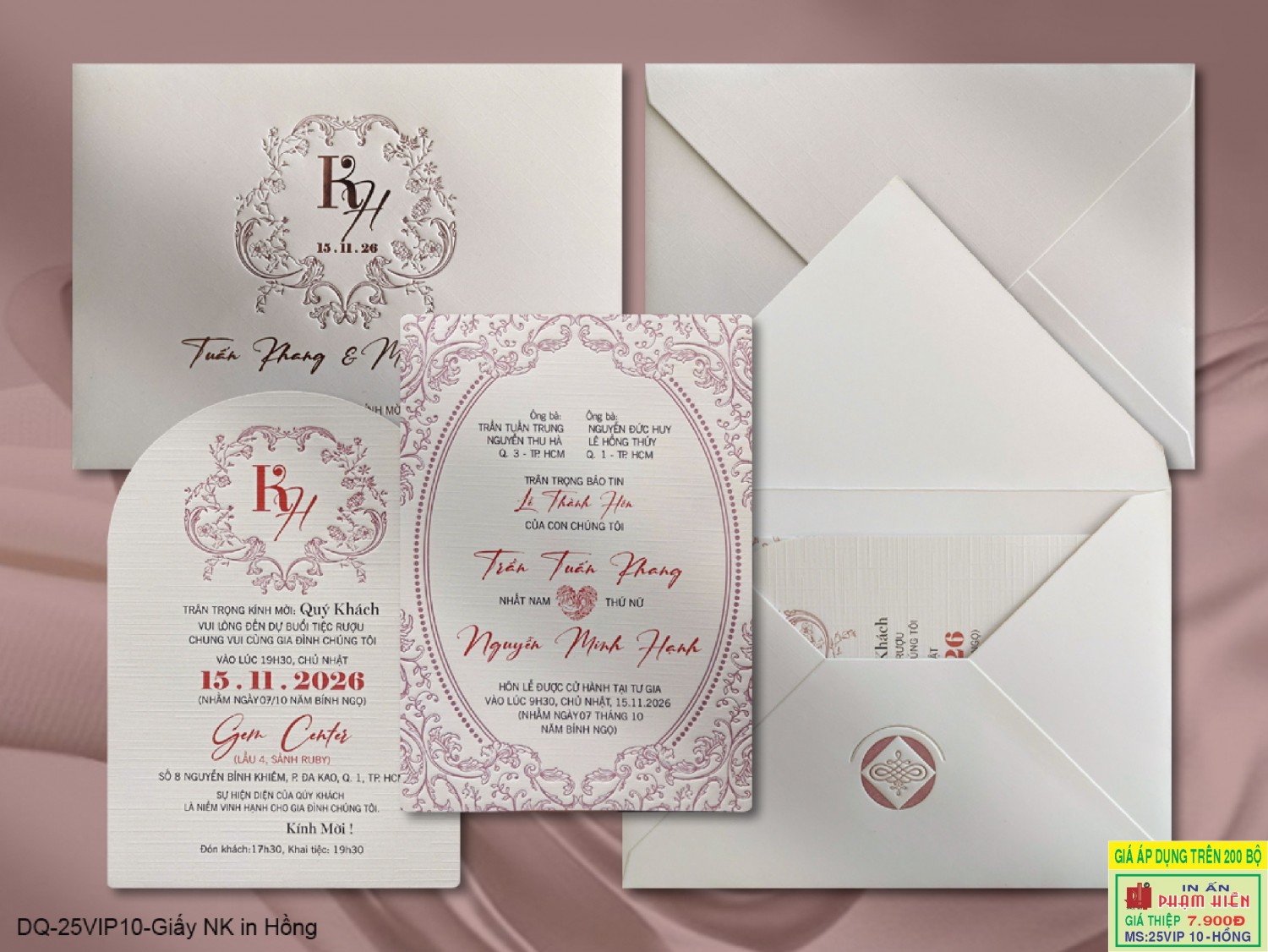 THIỆP CƯỚI 25VIP10 - Giấy NK in hồng