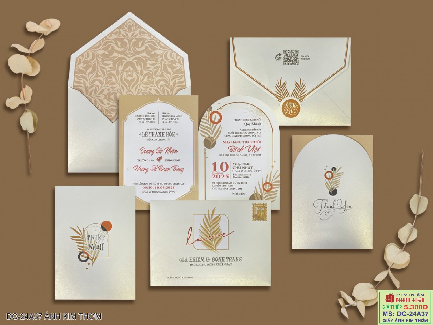 THIỆP CƯỚI 24A37 GIẤY ÁNH KIM THƠM