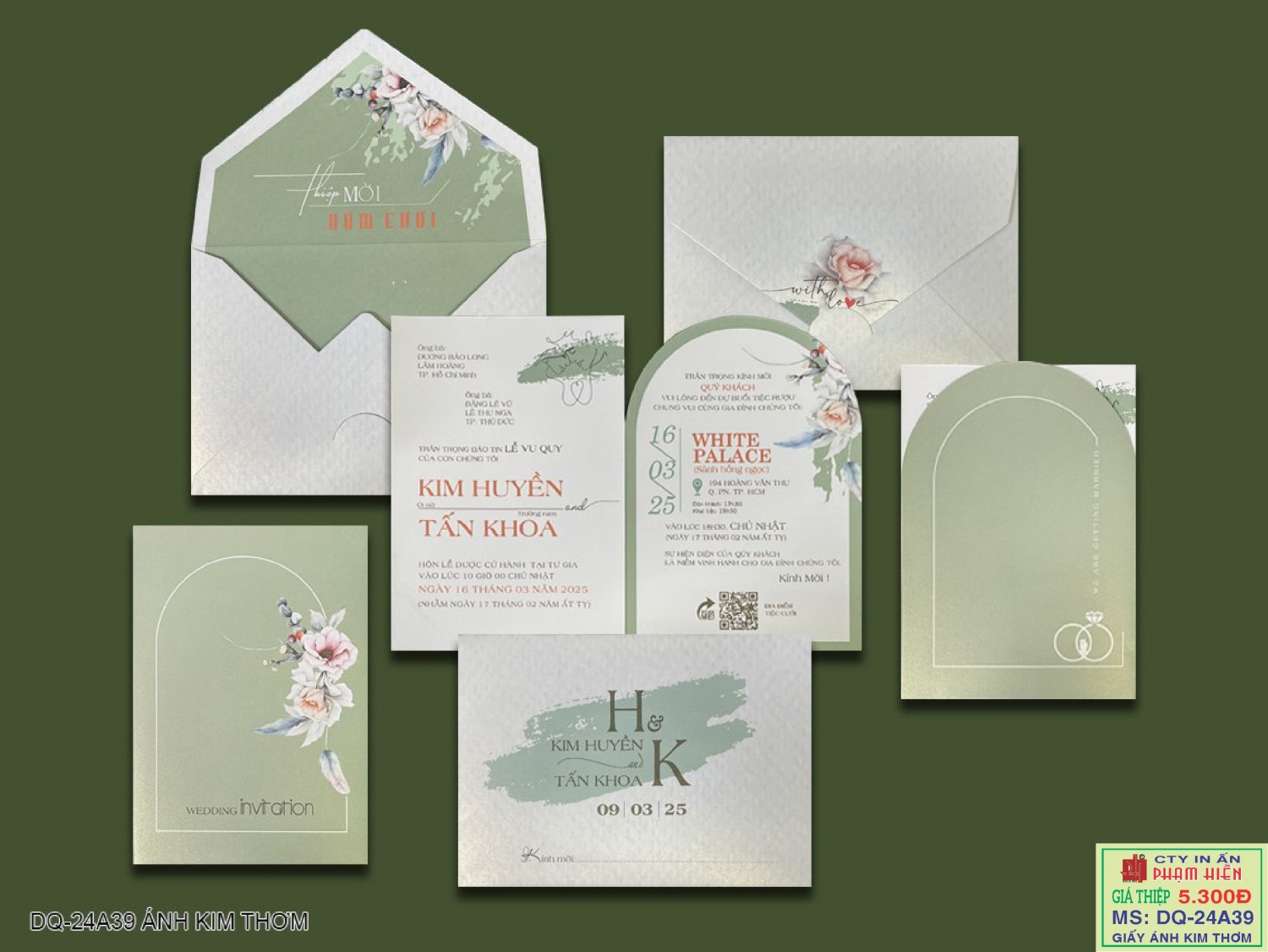 THIỆP CƯỚI 24A39 GIẤY ÁNH KIM THƠM