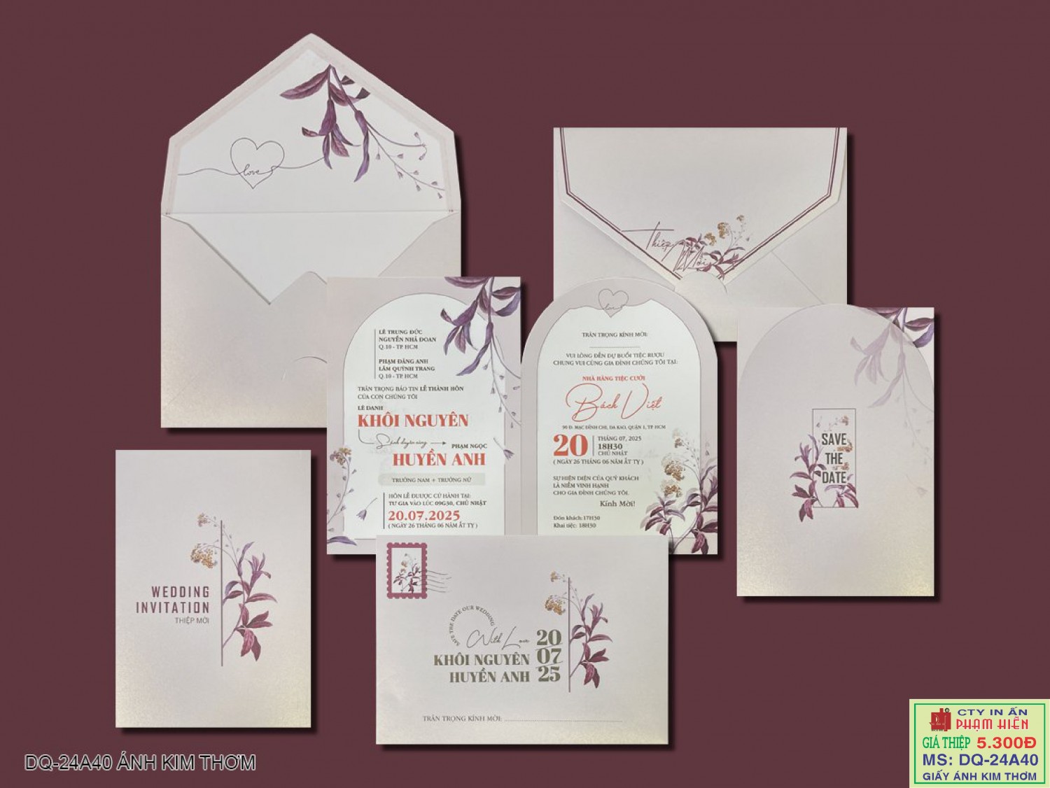THIỆP CƯỚI 24A40 GIẤY ÁNH KIM THƠM